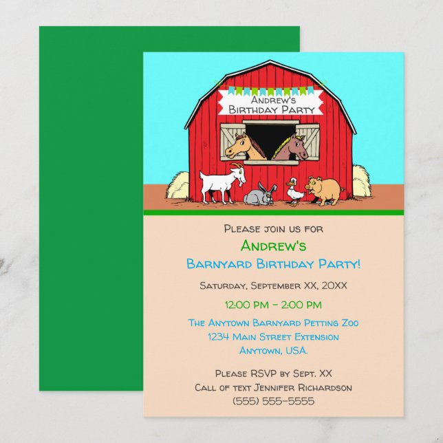 Barnyard Animals Petting Zoo Birthday Party Invitation (Front/Back)