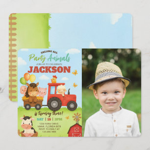 Barnyard Animals Ranch Kids Birthday Photo Invitation