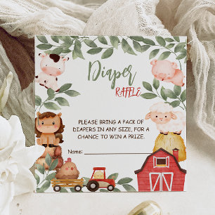 Barnyard Animals Watercolor Boho Diaper raffle Enclosure Card