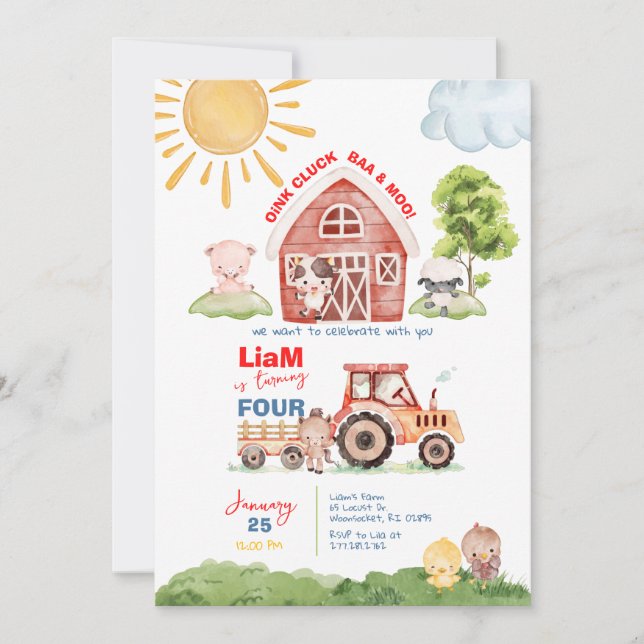 Barnyard Any Age Birthday Invitation (Front)