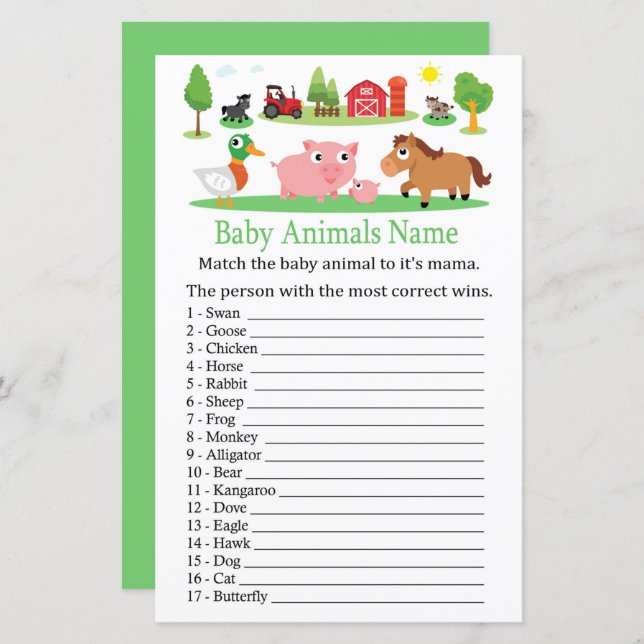 Barnyard Baby Animals Name Game (Front/Back)