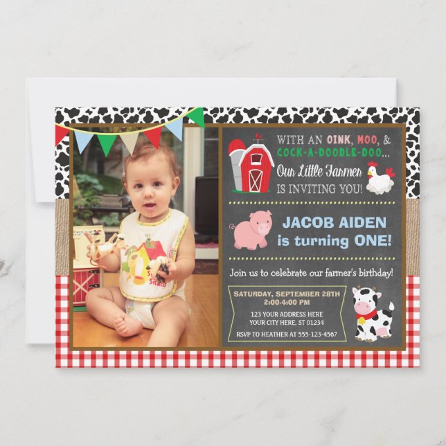 Barnyard Birthday Invitation with Photo (Front)