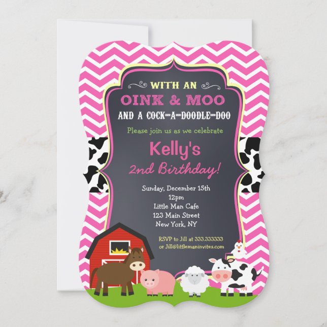 Barnyard Birthday Party Invitations for Girl (Front)