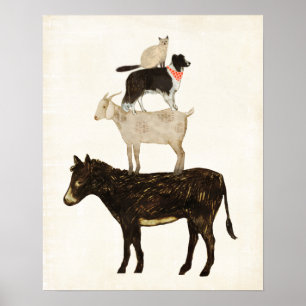 Barnyard Buds - Donkey, Goat, Dog, Cat Poster