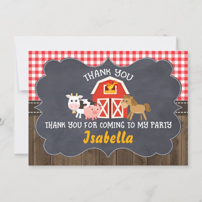 Barnyard Chalkboard Frame Birthday Thank You Card (Front)