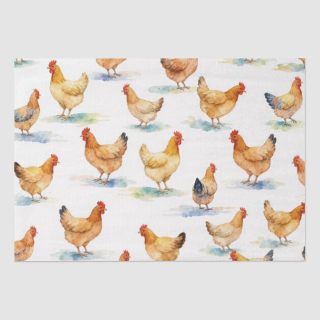 Barnyard Chickens Pattern Tissue Paper (Front)
