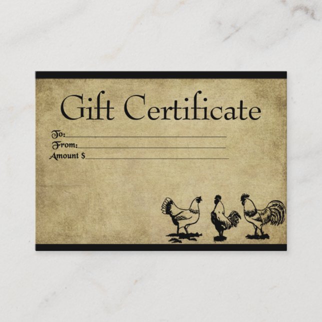 Barnyard Chickens- Prim Gift Certificate Cards (Front)
