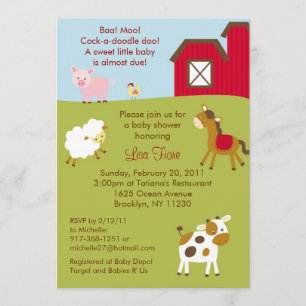 Barnyard Farm Animal Baby Shower Invitations