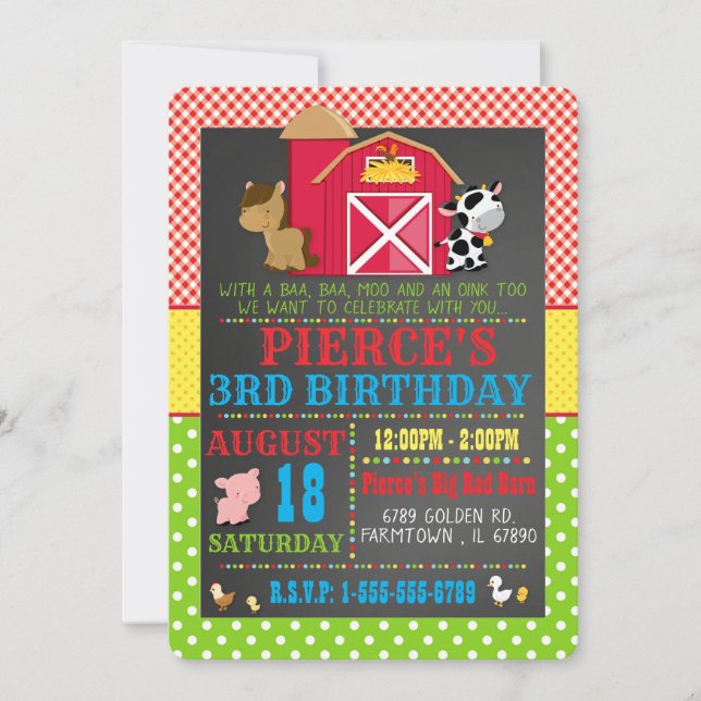 Barnyard Farm Animal Birthday Party Invitation (Front)
