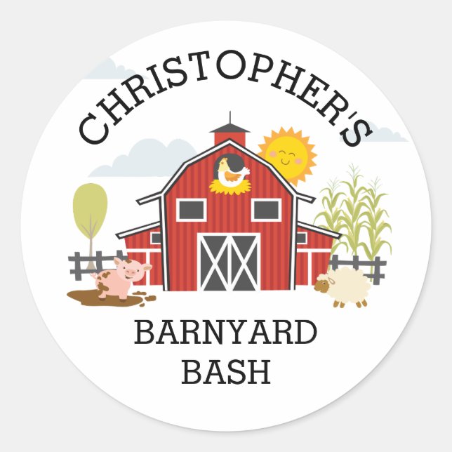 Barnyard Farm Animal Birthday Party Sticker (Front)