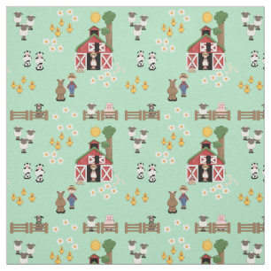 Barnyard farm animal mint nursery fabric