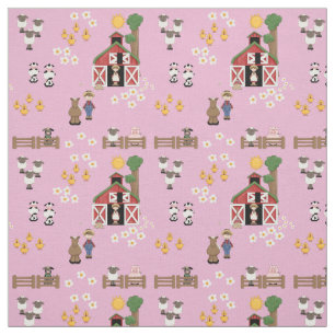 Barnyard farm animal pink nursery fabric