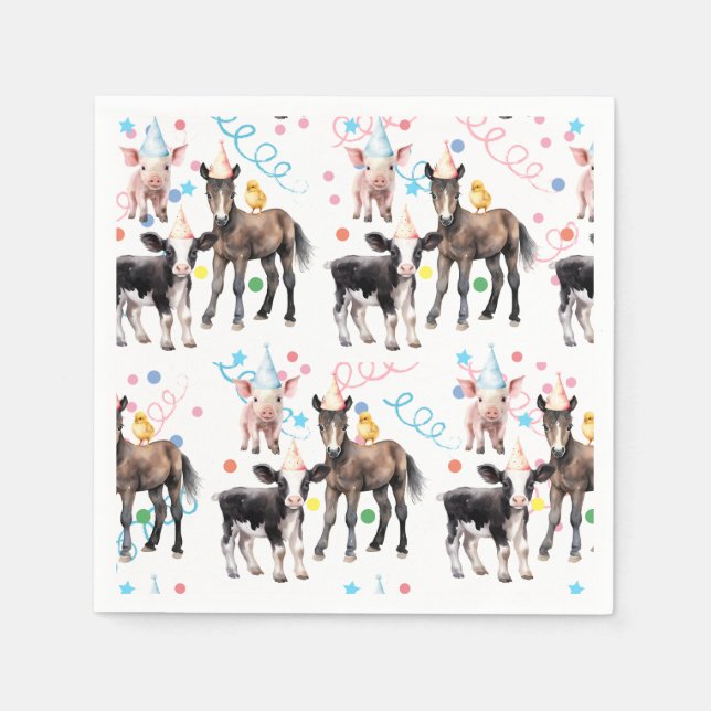 Barnyard Farm Animals 1st Birthday  Napkin (Front)