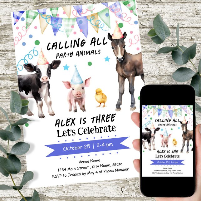 Barnyard Farm Animals 3rd Birthday  Invitation (Creator Uploaded)