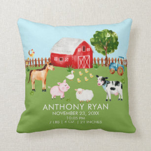 Barnyard Farm Animals Baby Birth Stats Pillow