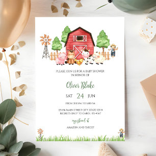 Barnyard Farm Animals Baby Shower Invitation