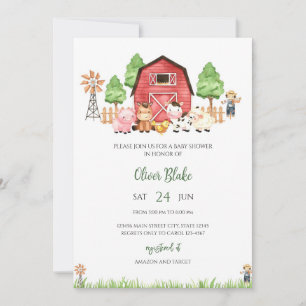 Barnyard Farm Animals Baby Shower Invitation