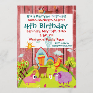 Barnyard Farm Animals Barnwood Birthday Invitation