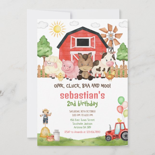 Barnyard Farm Animals Birthday Invitation (Front)