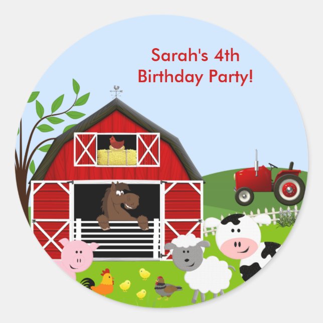 Barnyard Farm Animals Birthday Party Sticker (Front)