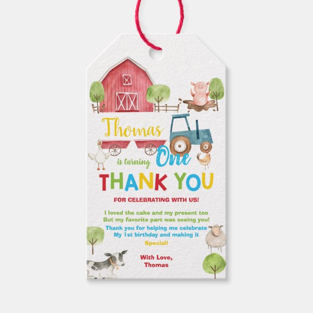 Barnyard Farm Animals Birthday Thank You Favor Gift Tags (Front)