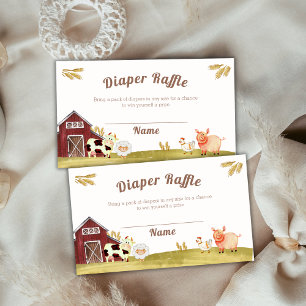 Barnyard Farm Animals Diaper Raffle Baby Shower Enclosure Card