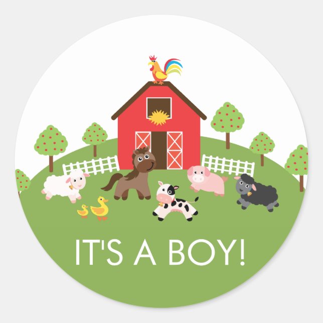 Barnyard Farm Animals It' a Boy Favour Sticker (Front)