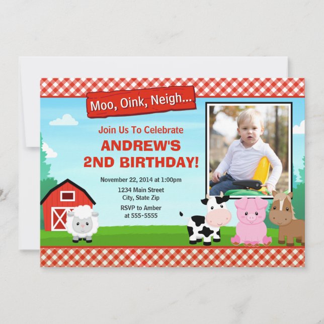 Barnyard Farm Birthday Invitation (Front)