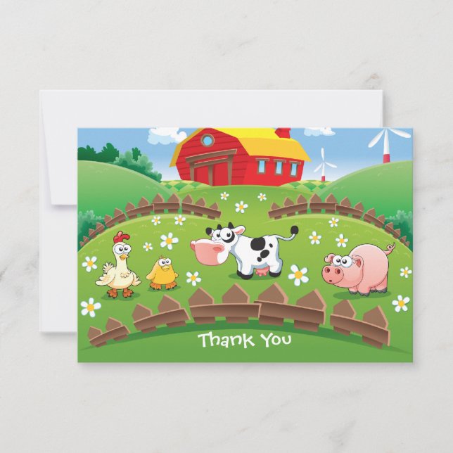 Barnyard Farm Birthday Thank You Card (Front)