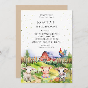 Barnyard Farm Theme Boys 1st Birthday Party Invitation