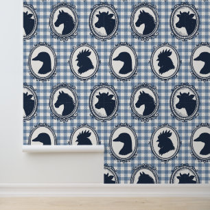 Barnyard Farmhouse Kitchen Gingham - Blue & Navy Wallpaper