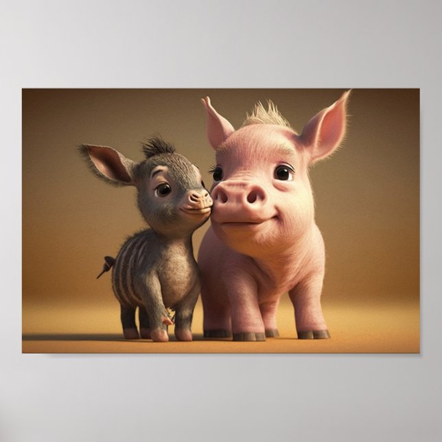 Barnyard Friends Series - Donkey and piglet Poster (Front)