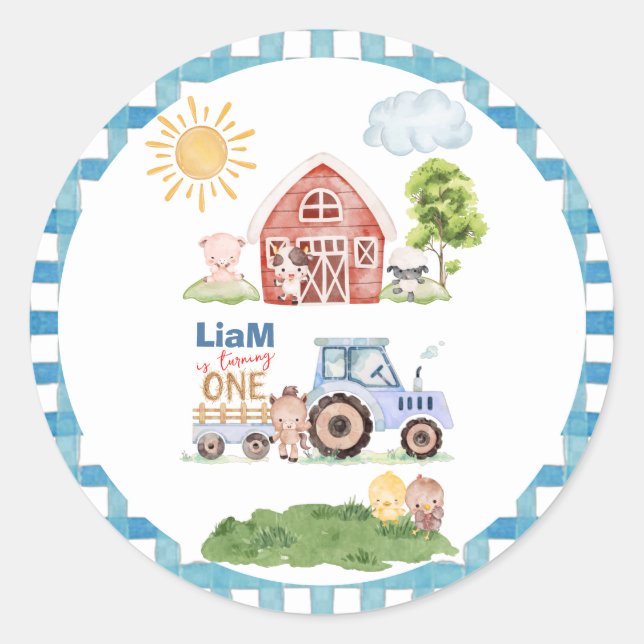 Barnyard Fun 1st Birthday Classic Round Sticker (Front)