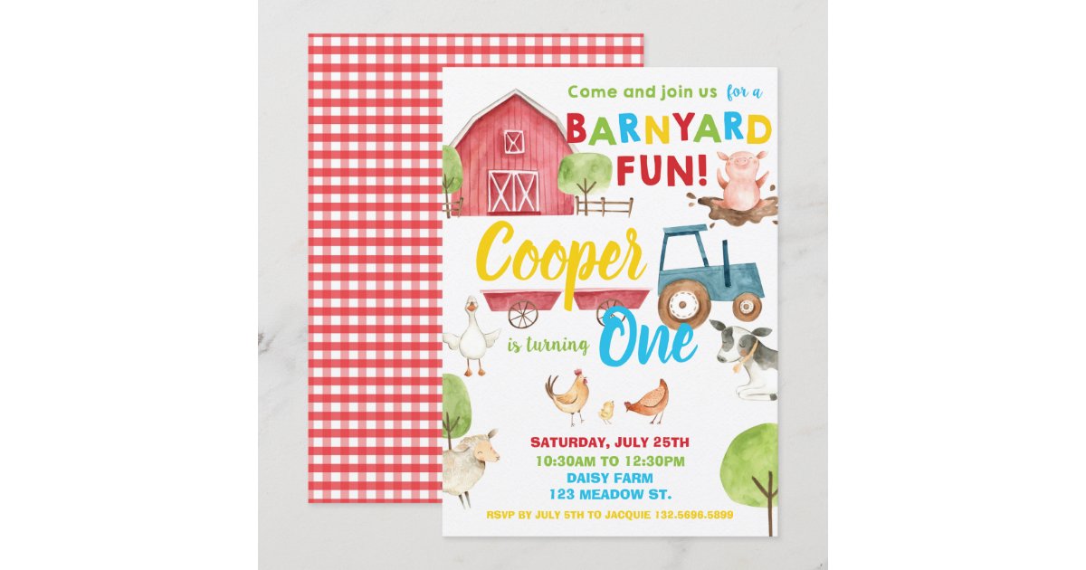 Barnyard Fun 1st Birthday Party Farm Animals Invitation | Zazzle