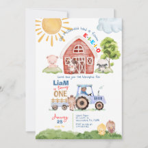 Barnyard Fun 1st Birthday Photo Invitation