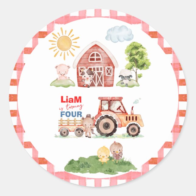Barnyard Fun Any Age Birthday Classic Round Sticker (Front)