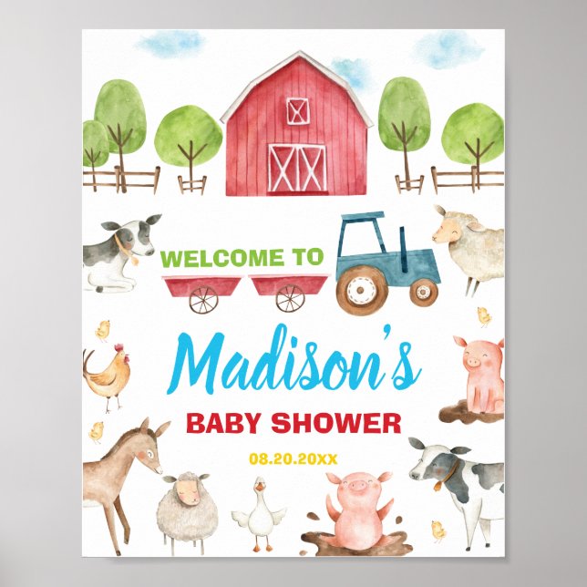 Barnyard Fun Party Farm Animal Baby Shower Welcome Poster (Front)