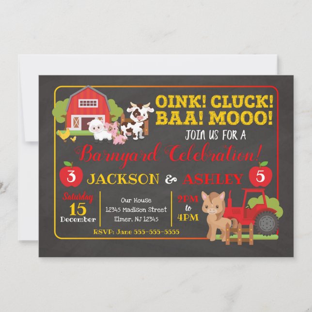 Barnyard Joint Birthday Invitation (Front)