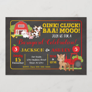 Barnyard Joint Birthday Invitation