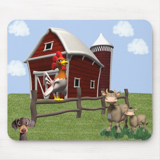 Barnyard Mouse Pad with Rooster Cows and Dog (Front)