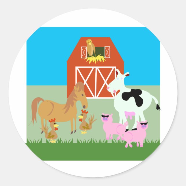 Barnyard Party Classic Round Sticker (Front)