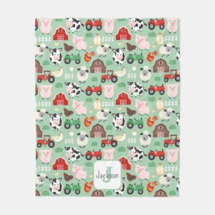 Barnyard Pattern Farm Animal Cute Kids Fleece Blanket