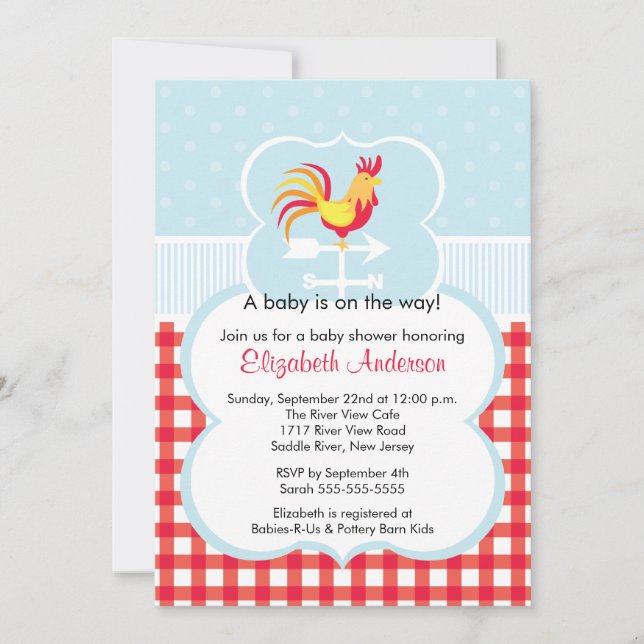 Barnyard Rooster Baby Shower Invitation (Front)