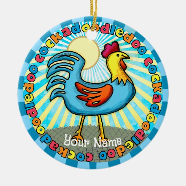 barnyard Rooster Ceramic Ornament (Front)