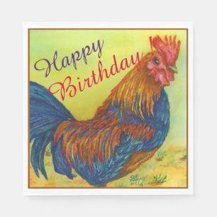 Barnyard Rooster Happy Birthday Party Celebration Napkin