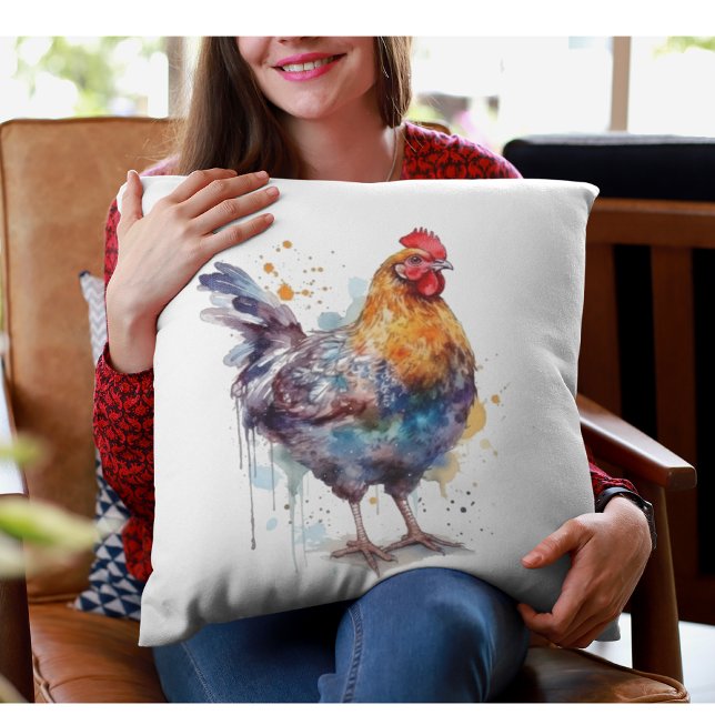 Barnyard Splendour: Watercolor Hen Cushion (Creator Uploaded)
