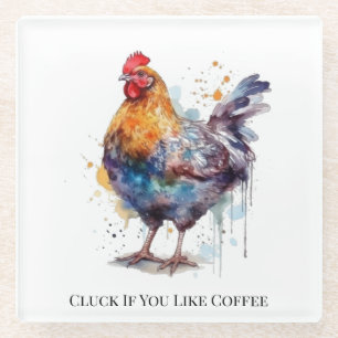 Barnyard Splendour: Watercolor Hen, custom Glass Coaster