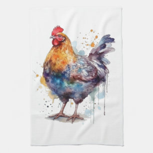 Barnyard Splendour: Watercolor Hen Tea Towel