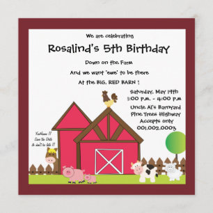 Barnyard white Birthday party invites