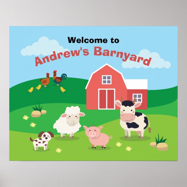 Barnyard with Animals Birthday Party Welcome Sign (Front)
